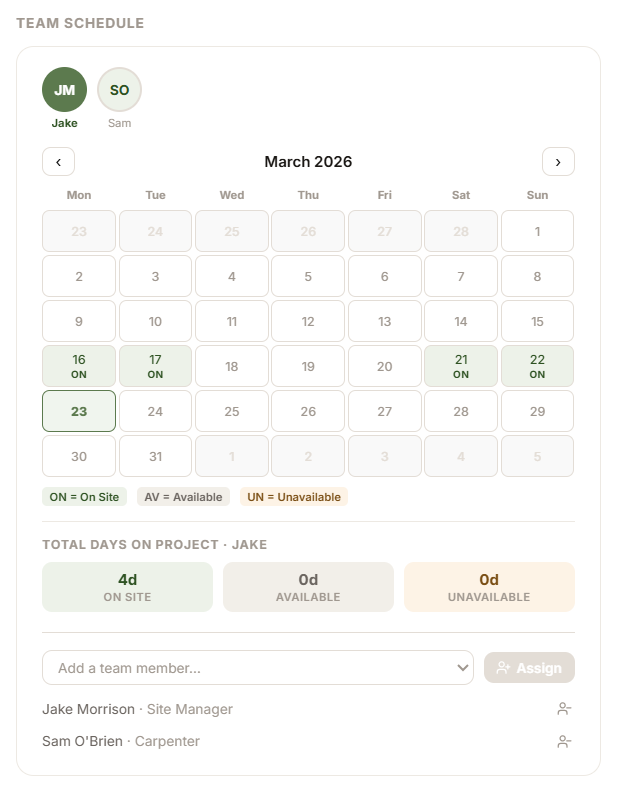 BOB project calendar view